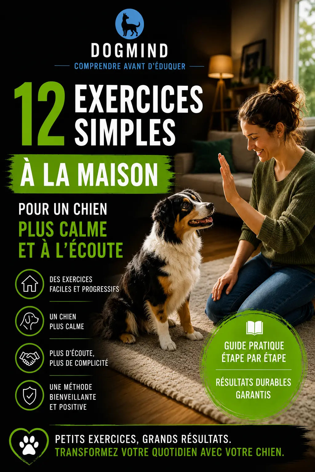 DOGMIND - 12 exercices simples à la maison pour un chien plus calme et à l'écoute